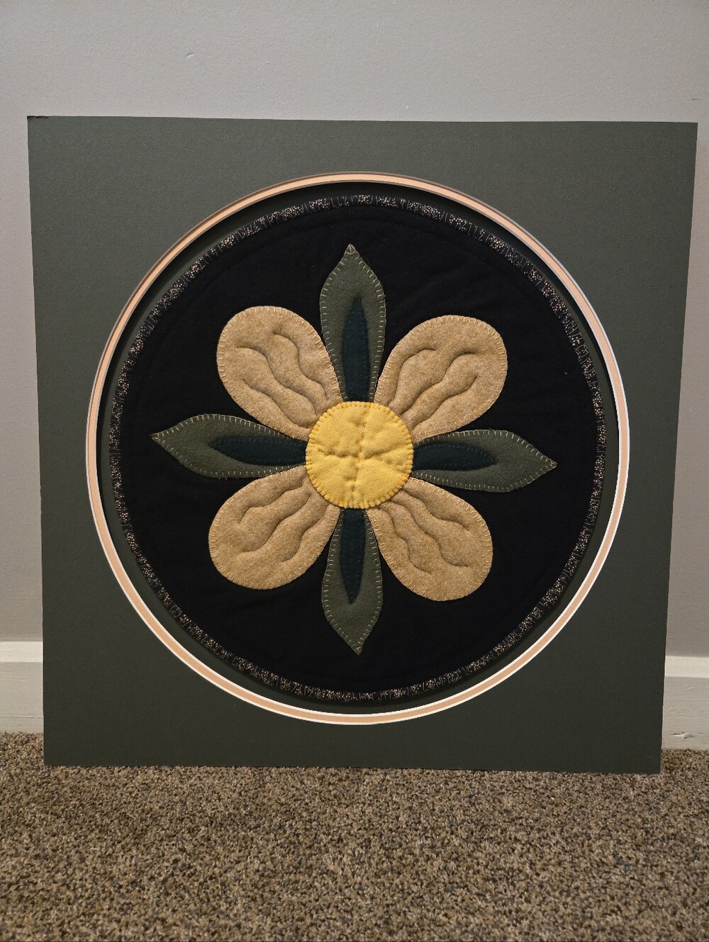 Vintage Handmade Quilt Round Matted 22x22 Nursery Cottagecore Decor
